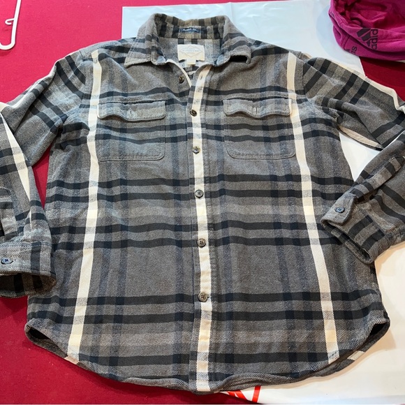 St Johns Bay BLACK GRAY work SHIRT “Classic Fit” heavy plaid FLANNEL Cotton LRG - Picture 11 of 16